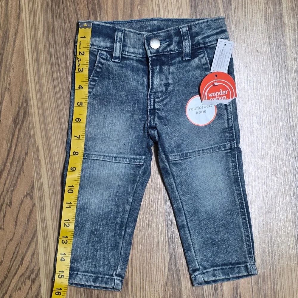 NWT Wonder Nation Toddler Boys Blue Denim Jeans Reinforced Knee‎ Size 12 Months